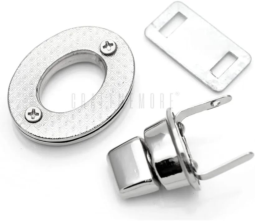 CRAFTMEMORE 2pcs Oval Twist Turn Locks Purse Closure Leathercraft Accessory Turn Lock Clasp (Small 24x16 mm, Gold)