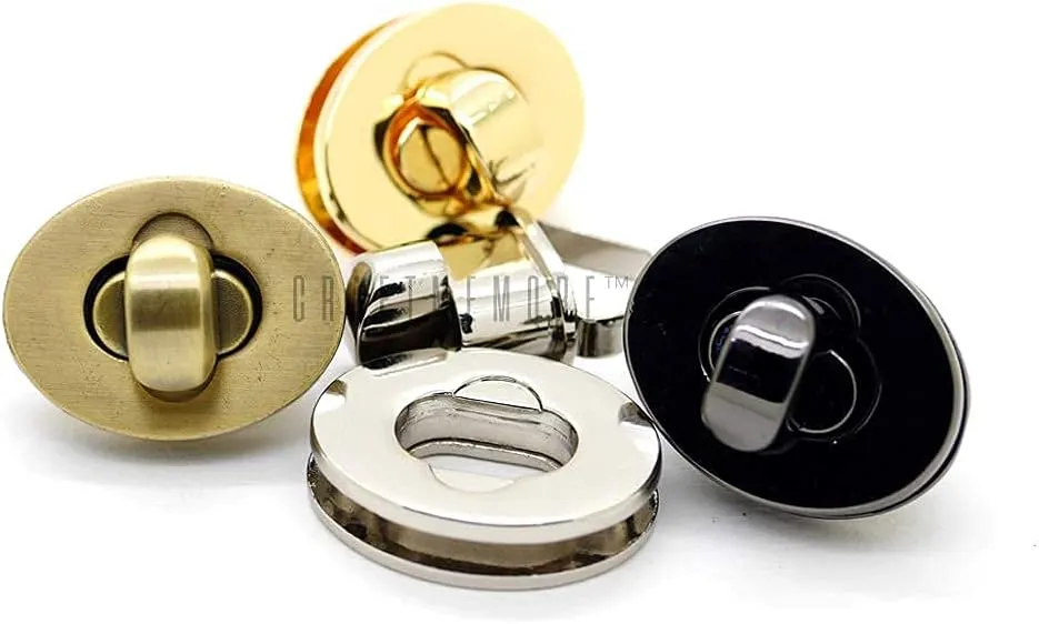 CRAFTMEMORE 2pcs Oval Twist Turn Locks Purse Closure Leathercraft Accessory Turn Lock Clasp (Small 24x16 mm, Gold)