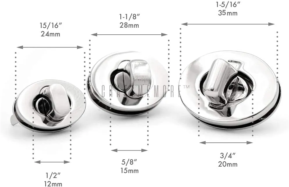 CRAFTMEMORE 2pcs Oval Twist Turn Locks Purse Closure Leathercraft Accessory Turn Lock Clasp (Small 24x16 mm, Gold)