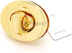CRAFTMEMORE 2pcs Oval Twist Turn Locks Purse Closure Leathercraft Accessory Turn Lock Clasp (Small 24x16 mm, Gold)