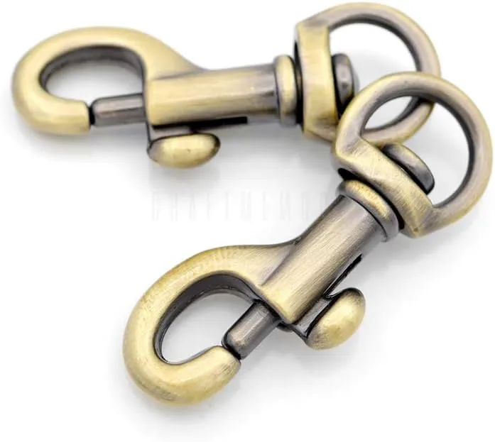 CRAFTMEMORE 4pcs Swivel Snap Hook Round Eye Slide Bolt Lobster Clasp for Purse Keychains Accessories SC17 (Brushed Brass)