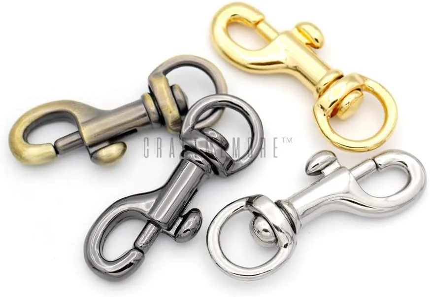 CRAFTMEMORE 4pcs Swivel Snap Hook Round Eye Slide Bolt Lobster Clasp for Purse Keychains Accessories SC17 (Brushed Brass)