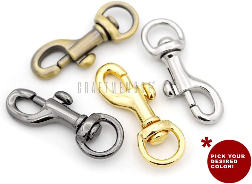CRAFTMEMORE 4pcs Swivel Snap Hook Round Eye Slide Bolt Lobster Clasp for Purse Keychains Accessories SC17 (Brushed Brass)