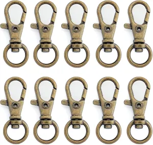 CRAFTMEMORE 50 pcs Swivel Clasps Lanyard Clips Snap Hook Metal Lobster Claw Clasp PLTN (Antique Brass)
