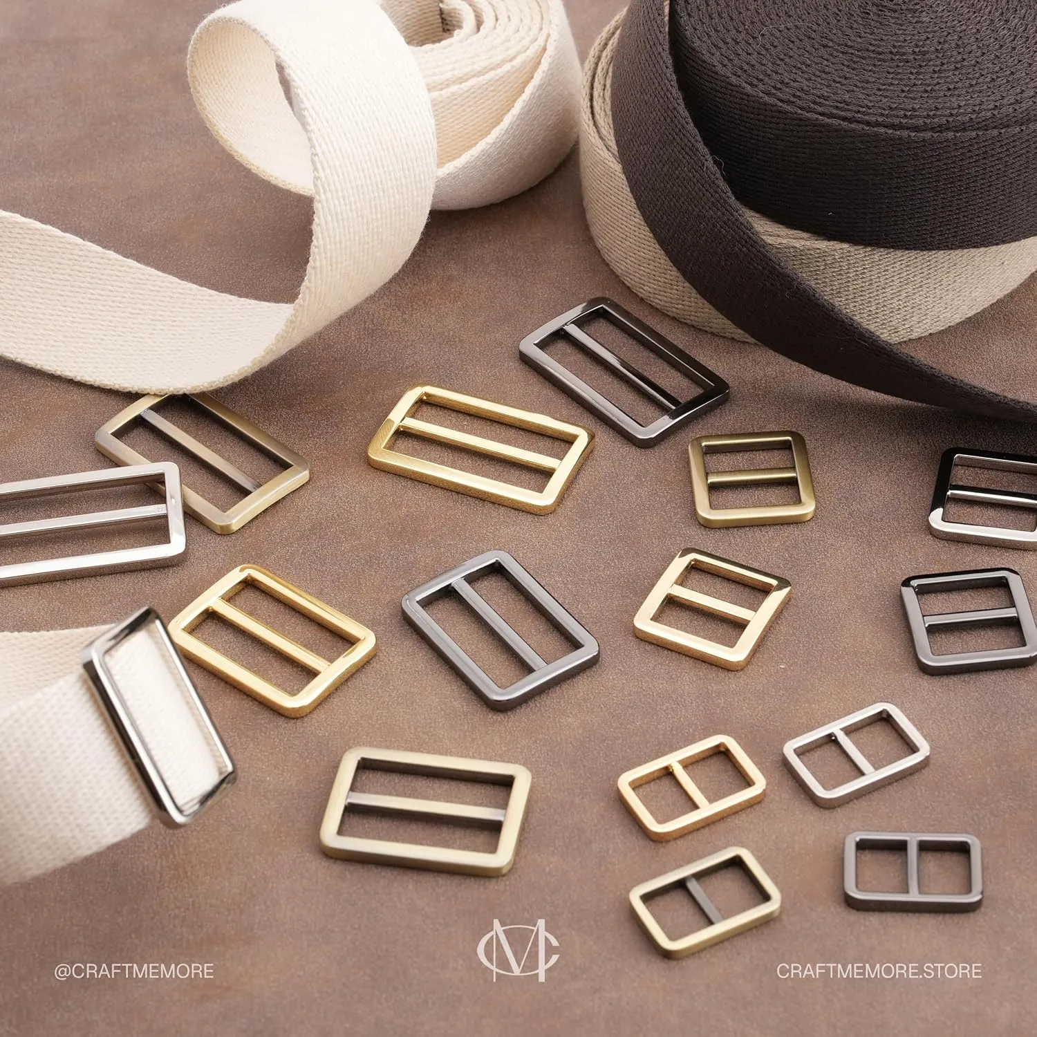 CRAFTMEMORE Flat Metal Slide Buckle Triglide Strap Keeper Leathercraft Bag Belt Adjuster Sliders 6 Pack VTSL
