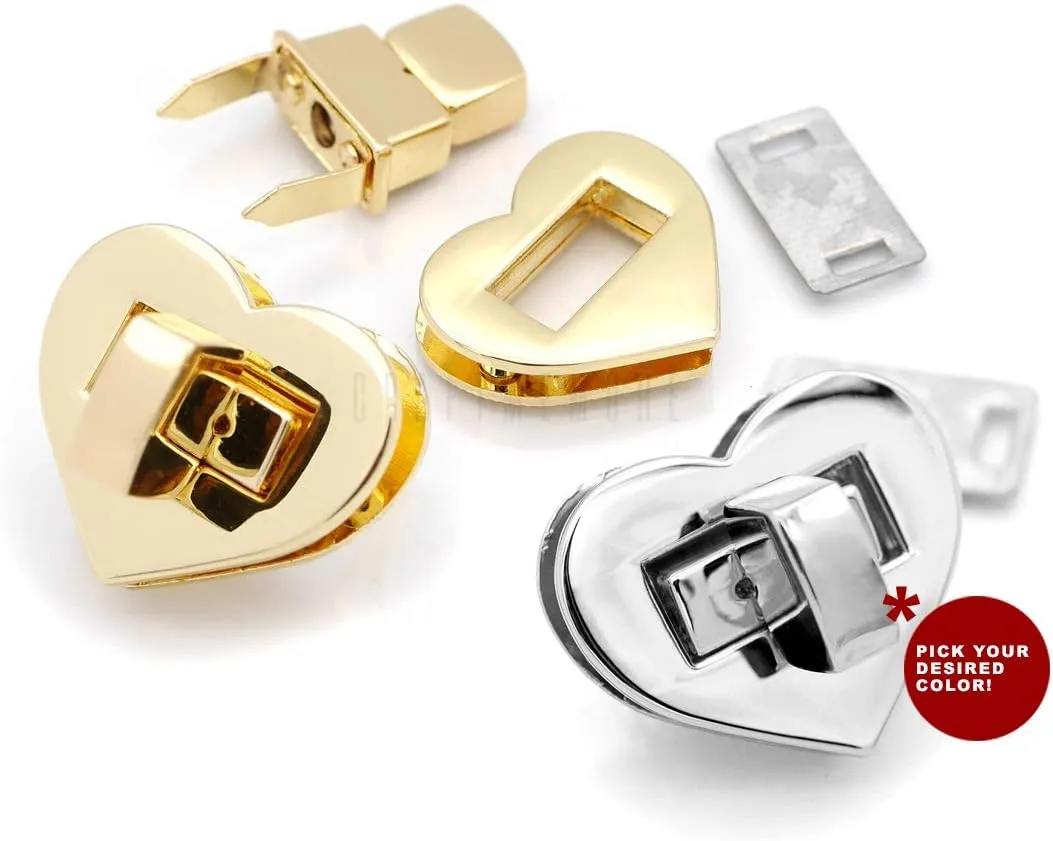 CRAFTMEMORE Heart Shape Turn Lock Metal Purse Twist Lock Craft Case Clasp Purse Making Accessories 2 Pack (1 Inch, Gold)