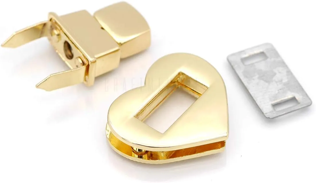 CRAFTMEMORE Heart Shape Turn Lock Metal Purse Twist Lock Craft Case Clasp Purse Making Accessories 2 Pack (1 Inch, Gold)