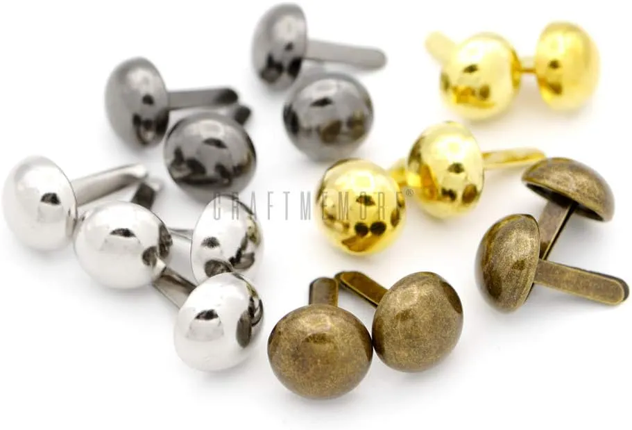 CRAFTMEMORE Round Brads Purse Feet Handbag Nailheads Spike Prong Studs 8MM 10MM 12MM 100 PCS (12 mm (≈1/2"), Gunmetal)