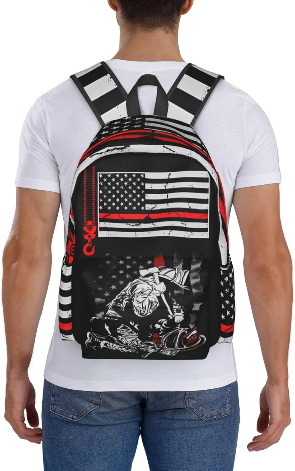 Crane Operator American Flag Casual Backpacks Large Travel Backpack Laptop Rucksack Sports Daypack Adjustable Strap Bag for Camping Hiking