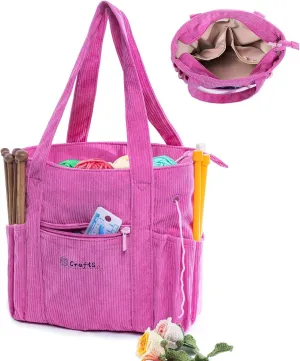 Crochet Bag and Tote - Corduroy Yarn Bag - Yarn Holder for Crocheting - Crochet Storage Bag for Crochet Hooks, Crochet Accessories, Knitting Bag for Crochet Lovers, Mother's Day Gift