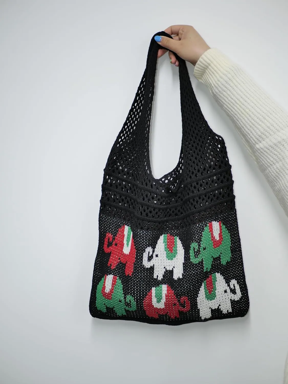 Crochet Tote Bag, Elephant Beach Mesh Knitted Bag Shoulder Bag Handbags for Women Summer