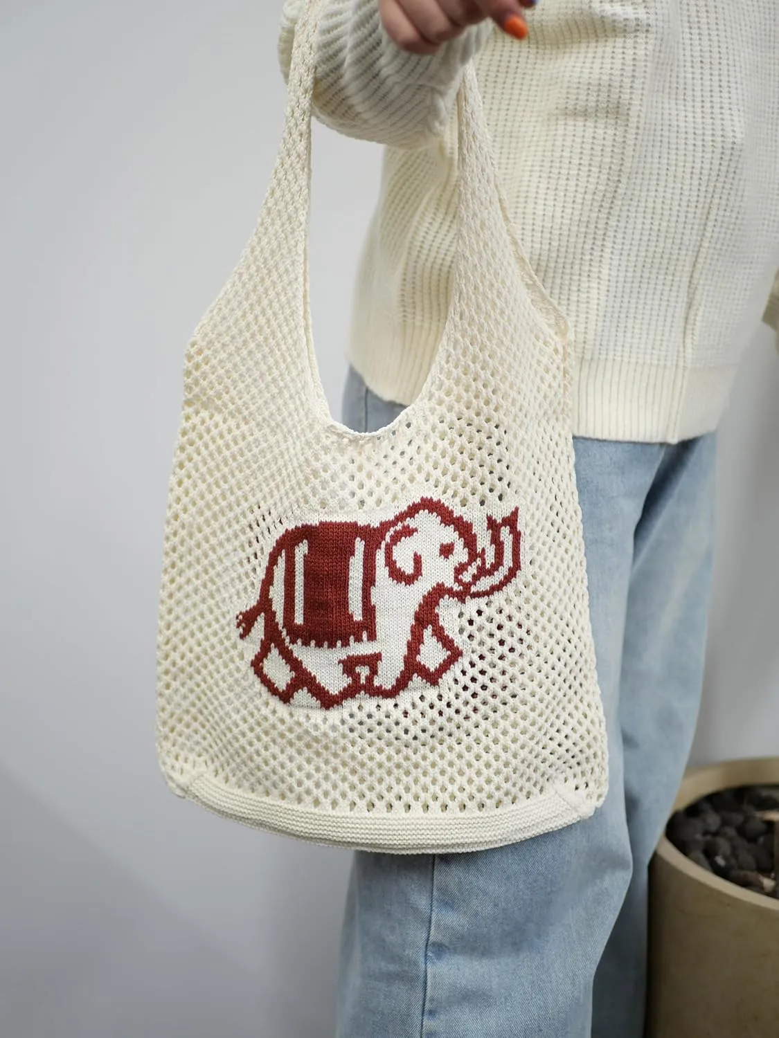 Crochet Tote Bag, Elephant Beach Mesh Knitted Bag Shoulder Bag Handbags for Women Summer