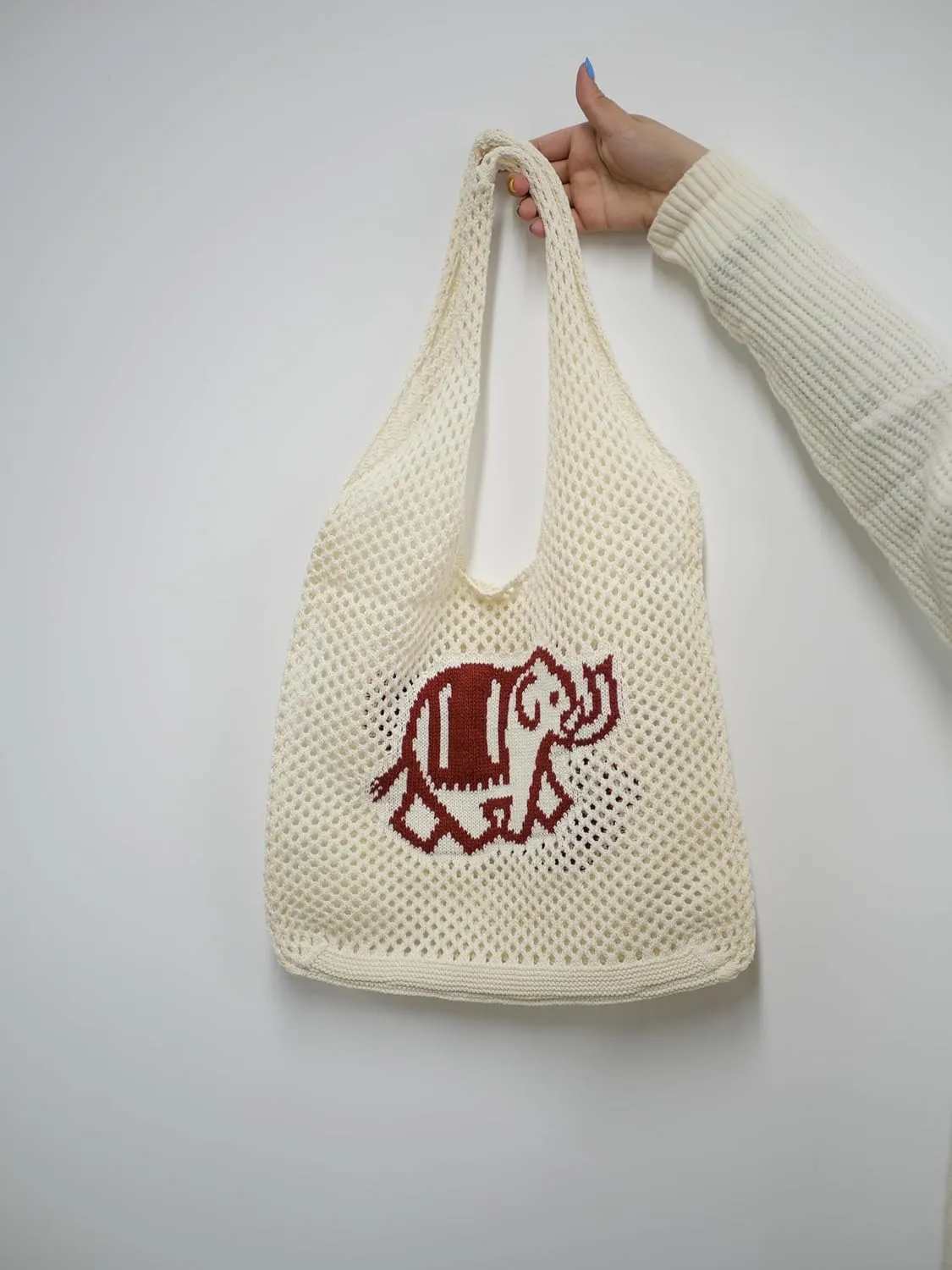 Crochet Tote Bag, Elephant Beach Mesh Knitted Bag Shoulder Bag Handbags for Women Summer