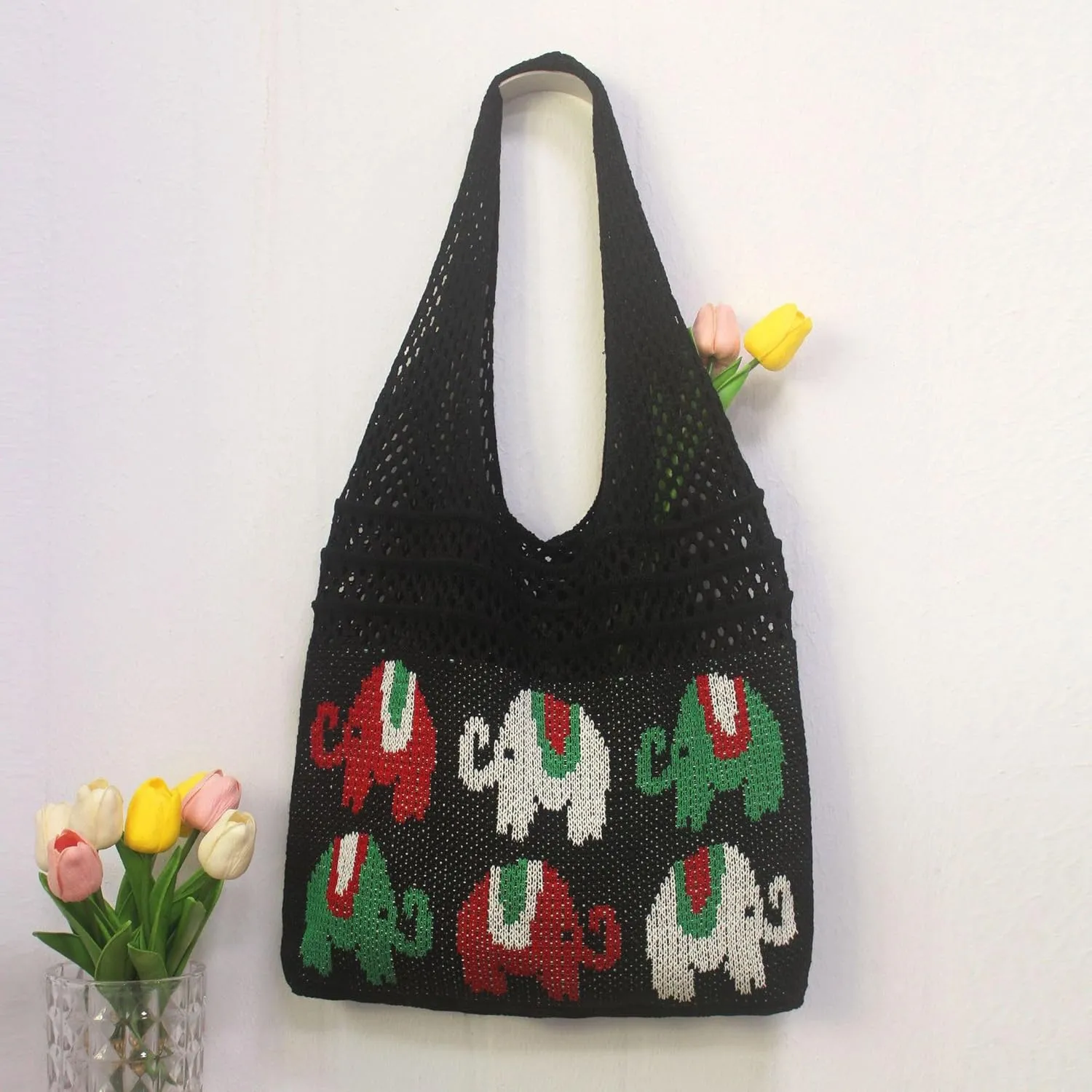 Crochet Tote Bag, Elephant Beach Mesh Knitted Bag Shoulder Bag Handbags for Women Summer