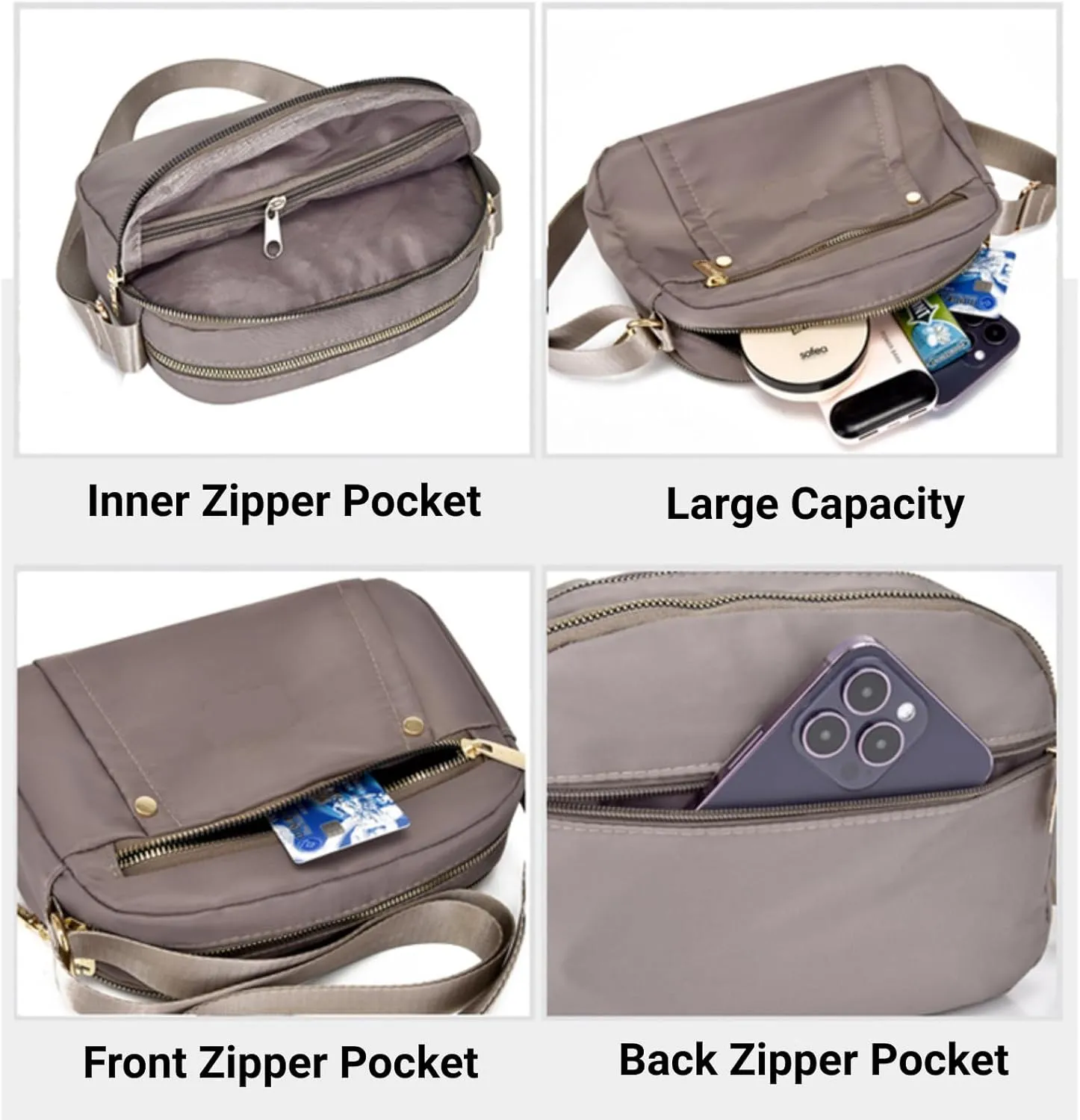Crossbody Bag for Women, Waterproof Nylon Shoulder Bag with Pockets Adjustable Strap Small Purse Handbag for Ladies