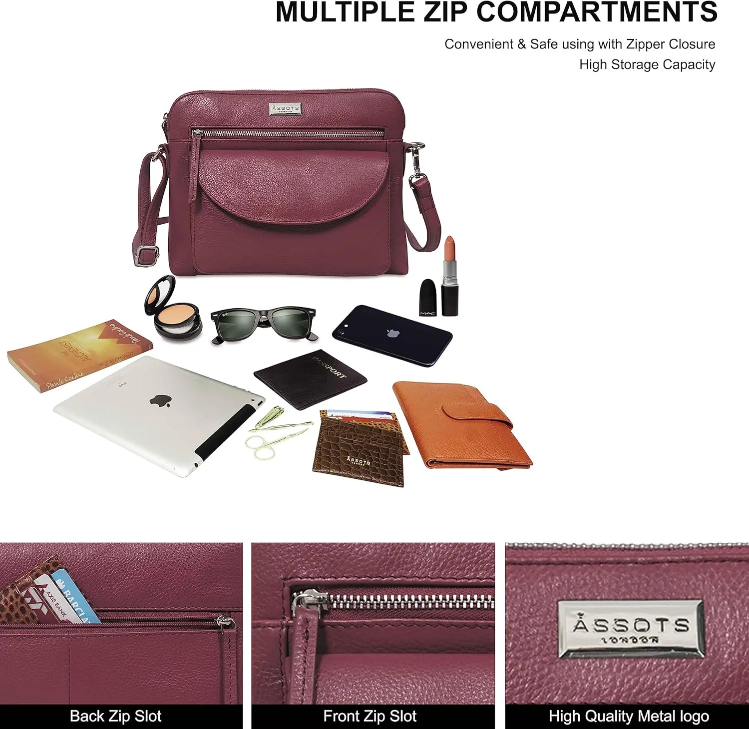 Crossbody Bags for Women Real Leather Sling with Multiple Pockets and Adjustable Strap