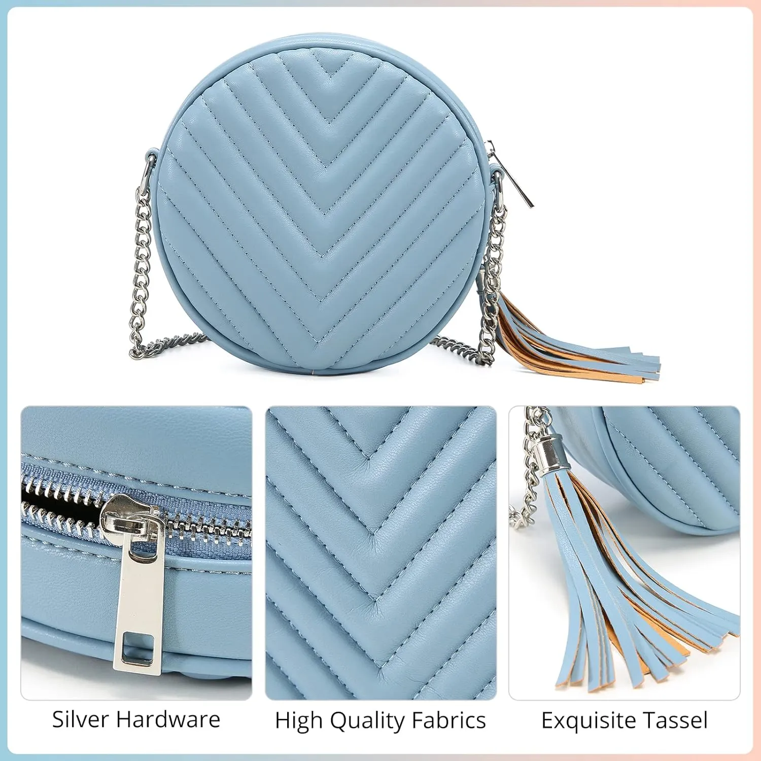 Crossbody Bags for Women Round Purse Quilted purse, Faux Leather, with Tassel