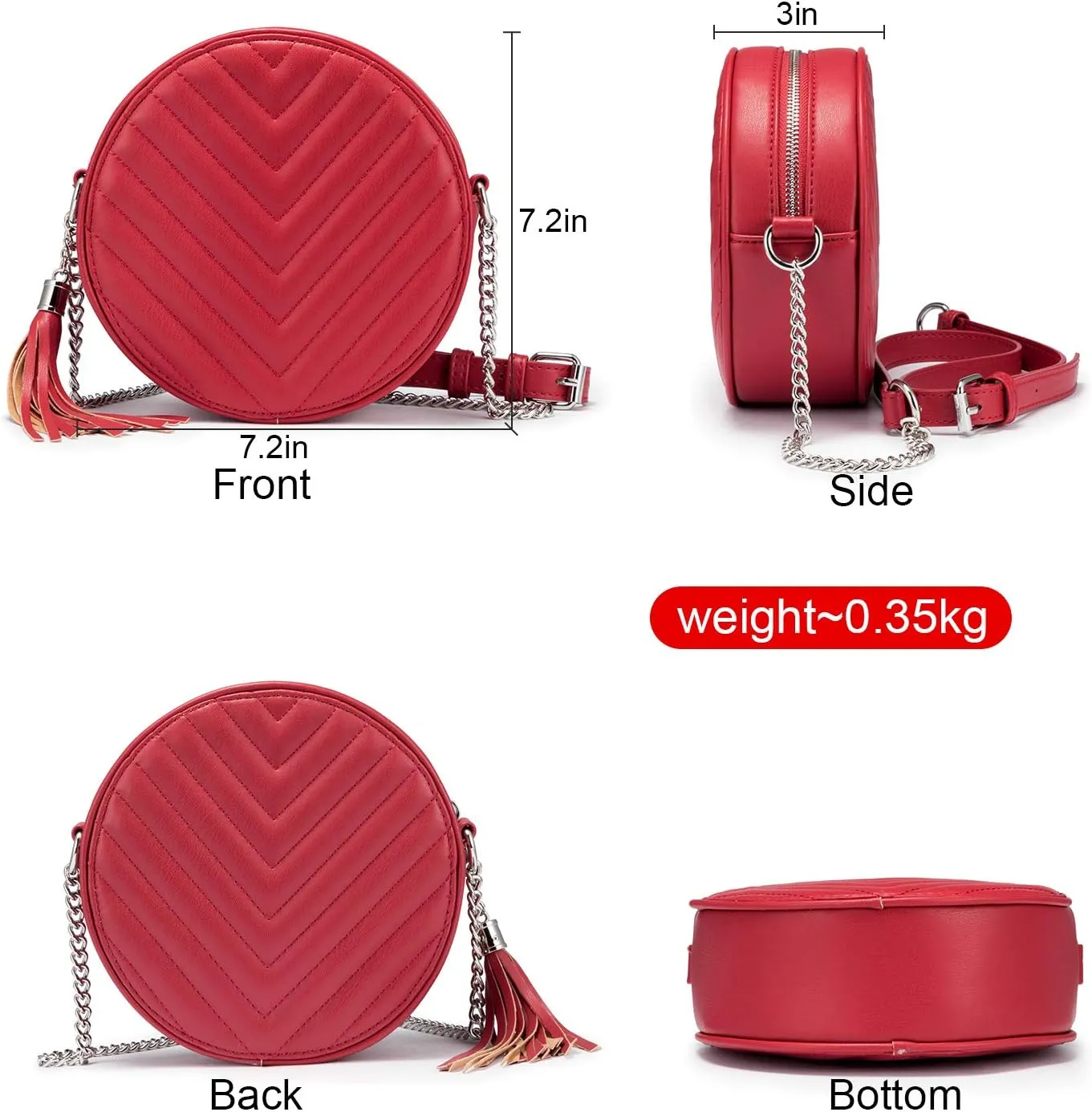 Crossbody Bags for Women Round Purse Quilted purse, Faux Leather, with Tassel