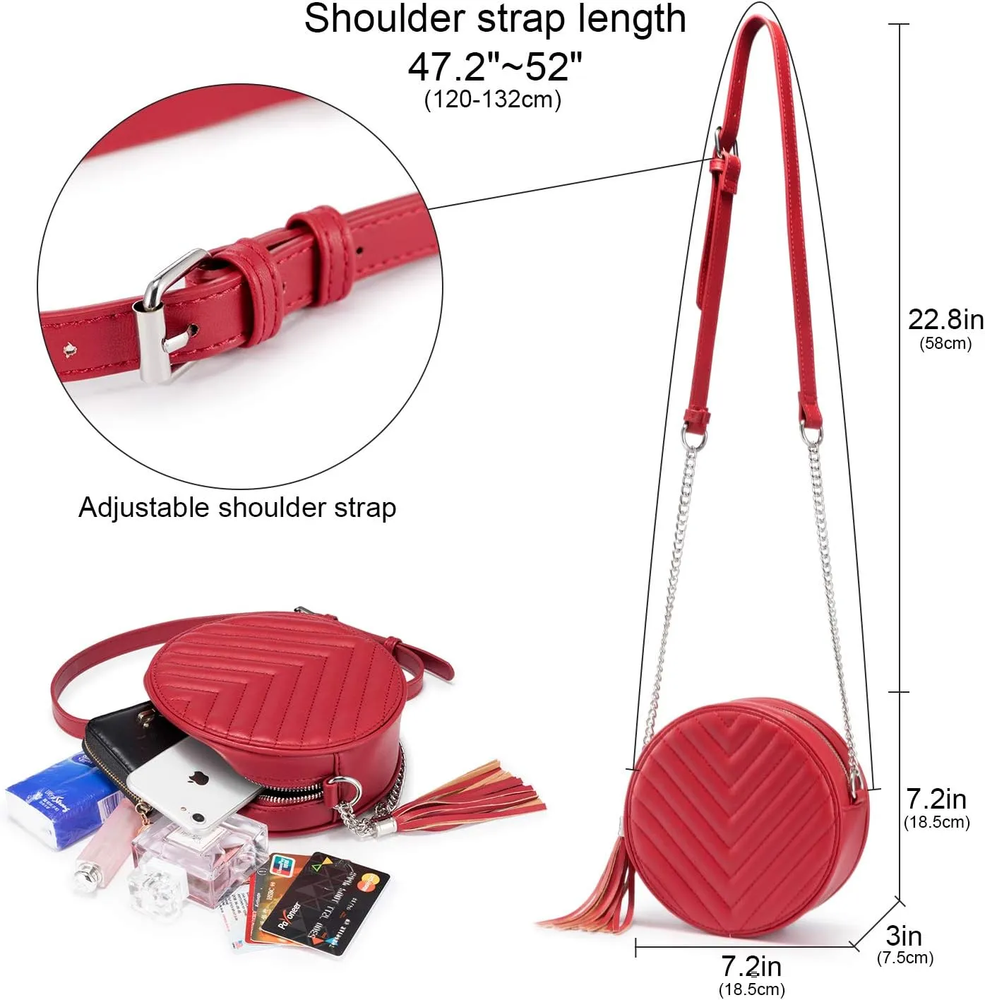 Crossbody Bags for Women Round Purse Quilted purse, Faux Leather, with Tassel