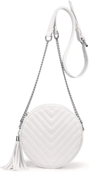 Crossbody Bags for Women Round Purse Quilted purse, Faux Leather, with Tassel