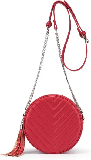Crossbody Bags for Women Round Purse Quilted purse, Faux Leather, with Tassel