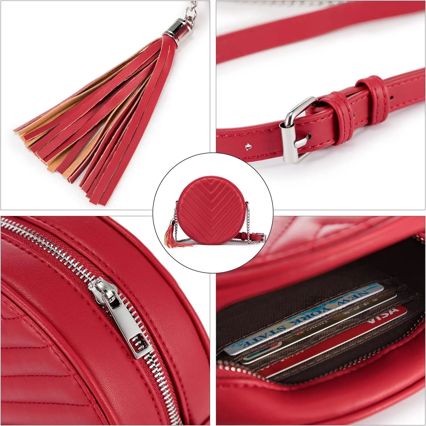 Crossbody Bags for Women Round Purse Quilted purse, Faux Leather, with Tassel