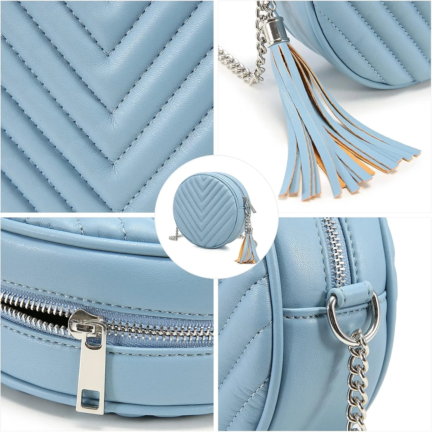 Crossbody Bags for Women Round Purse Quilted purse, Faux Leather, with Tassel