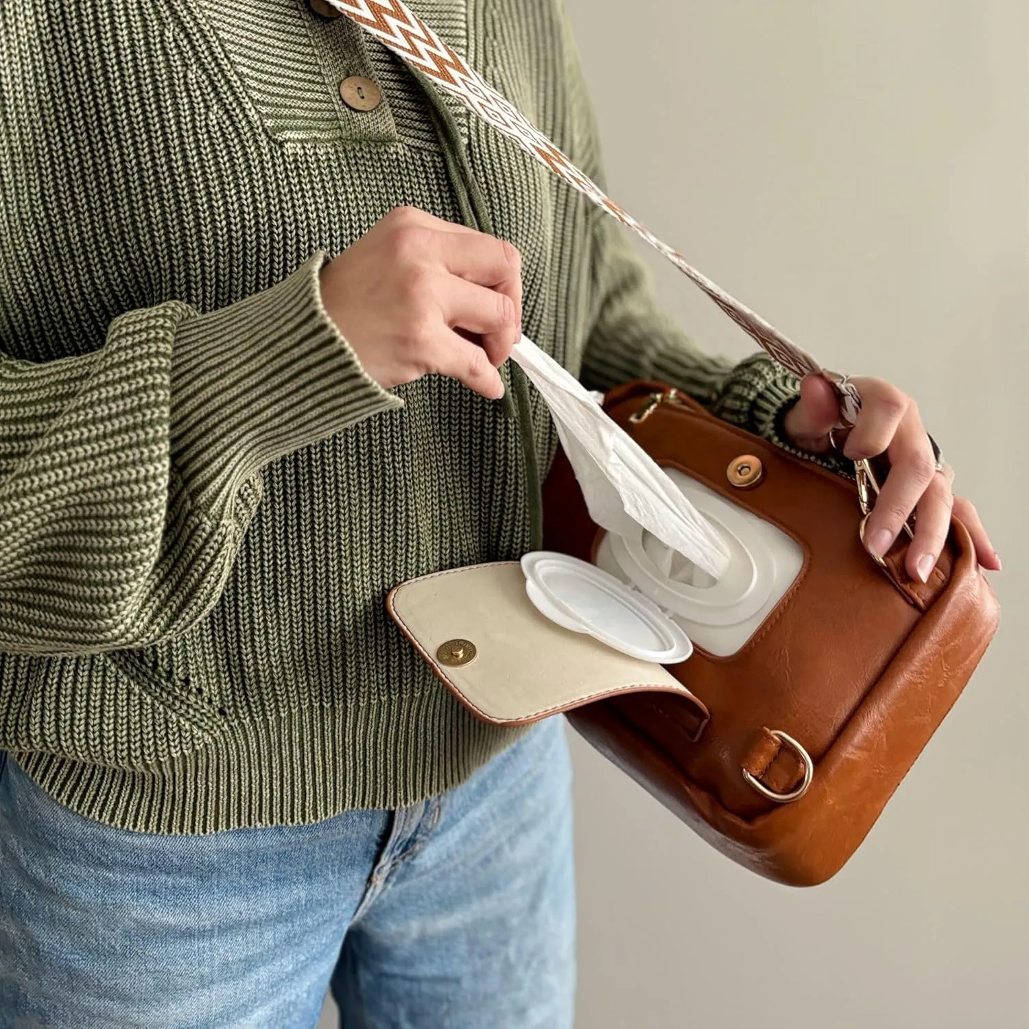 Crossbody Diaper Bag - Instant Baby Wipes Access - Baby Wipes Purse - OLD MINI MAE MODEL