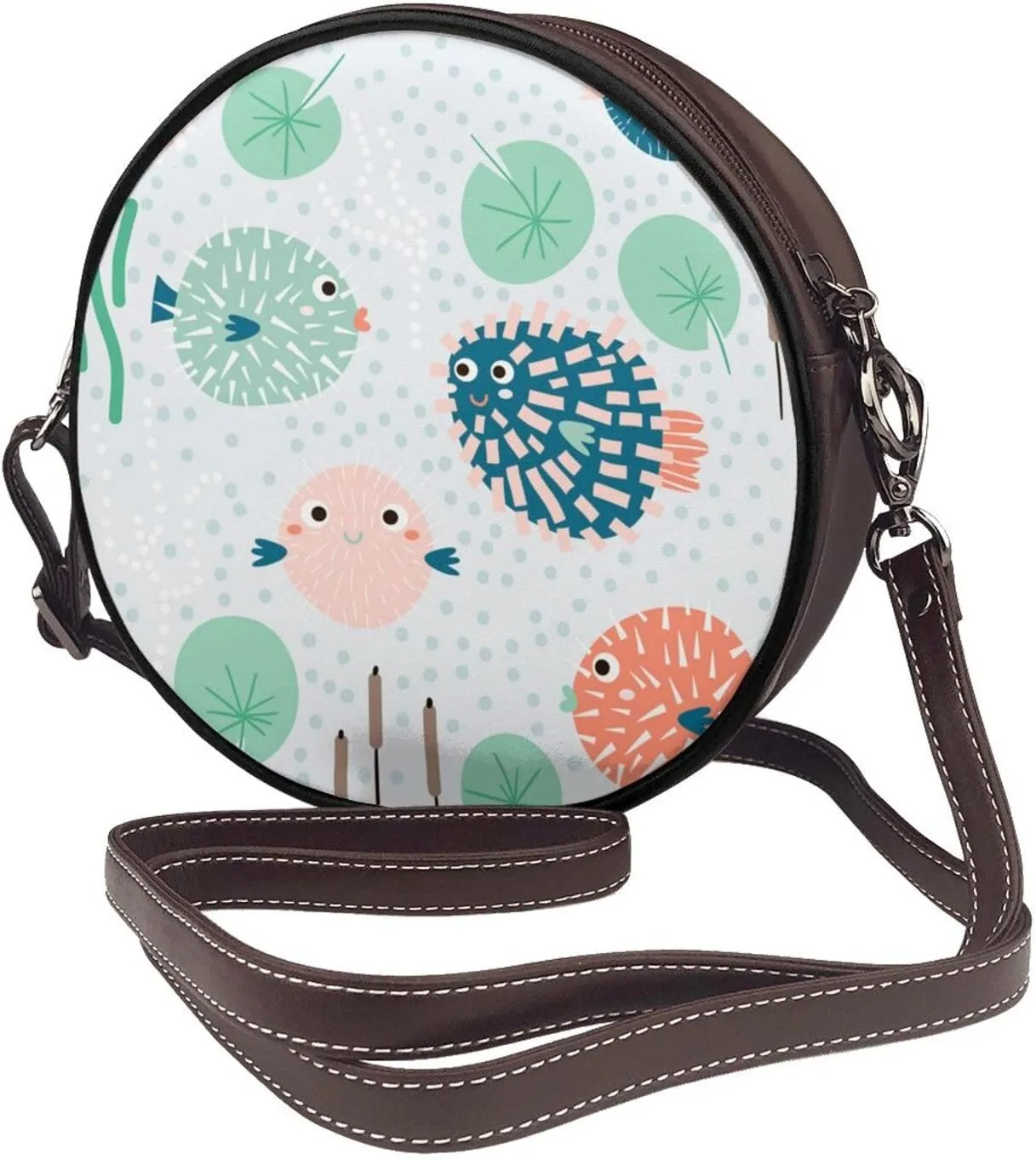 Crossbody Purse for Women, PU Leather Round Crossbody Bag, Mini Purses Handbags with Strap Zipper