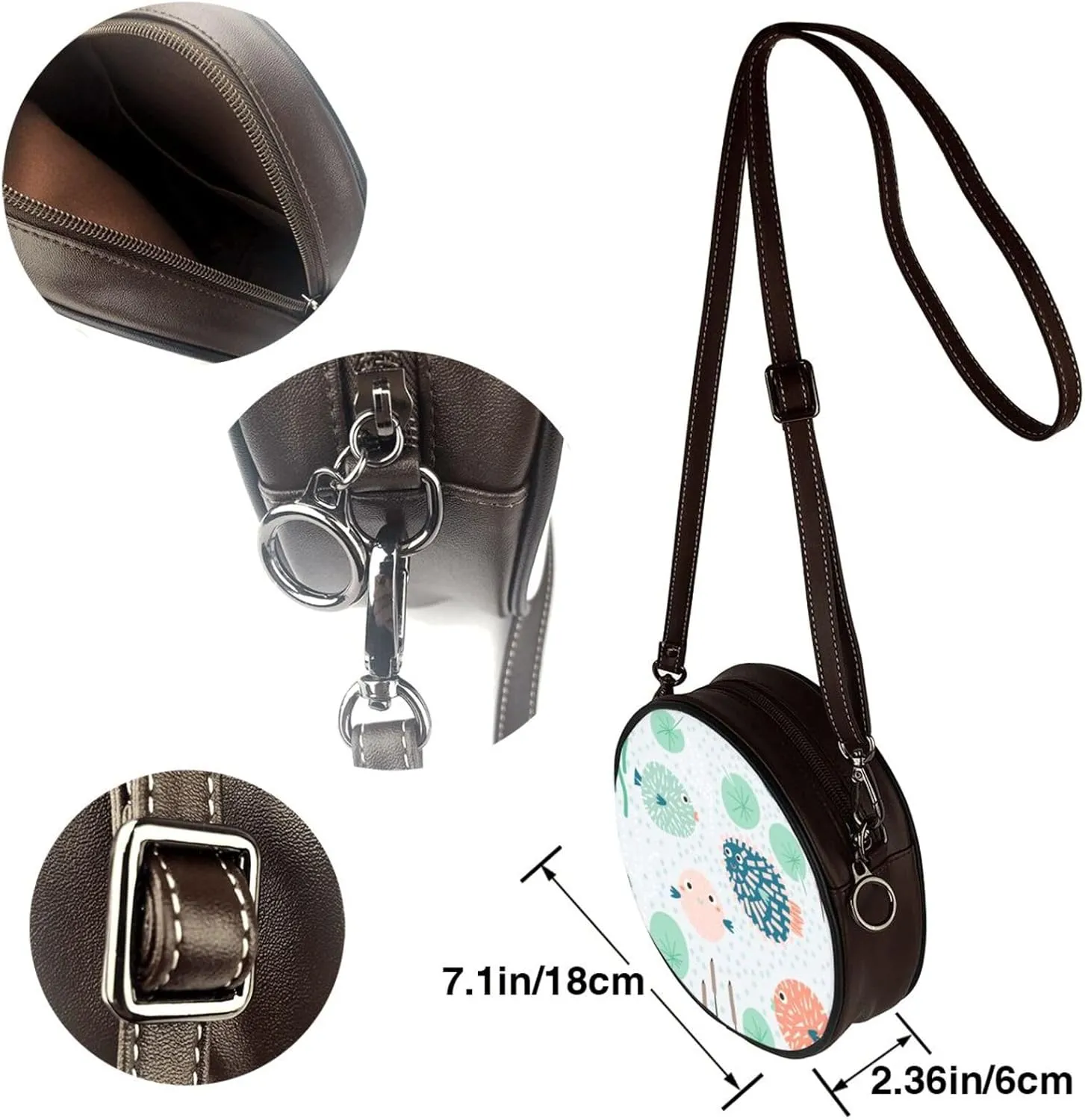Crossbody Purse for Women, PU Leather Round Crossbody Bag, Mini Purses Handbags with Strap Zipper