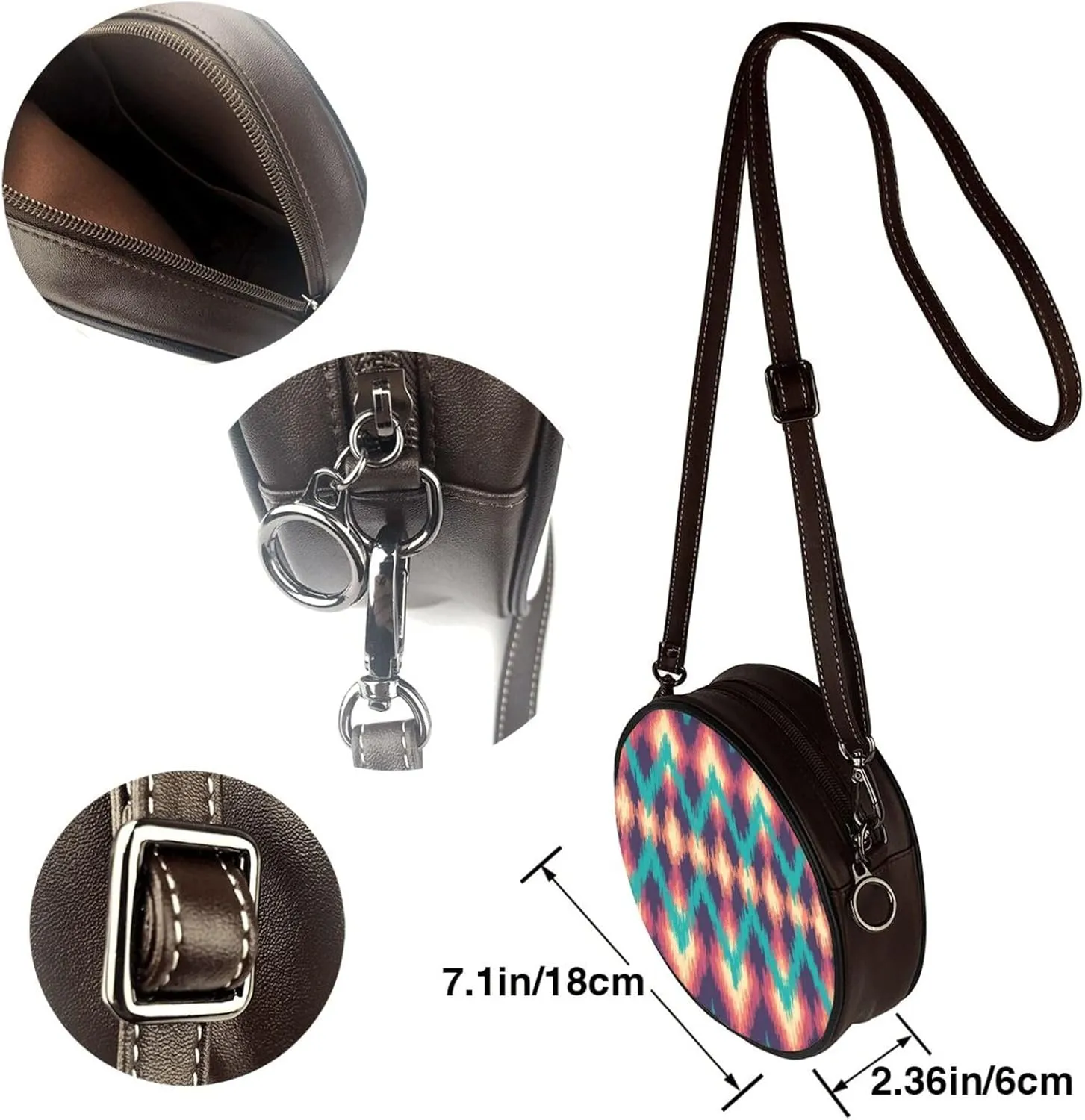 Crossbody Purse for Women, PU Leather Round Crossbody Bag, Mini Purses Handbags with Strap Zipper