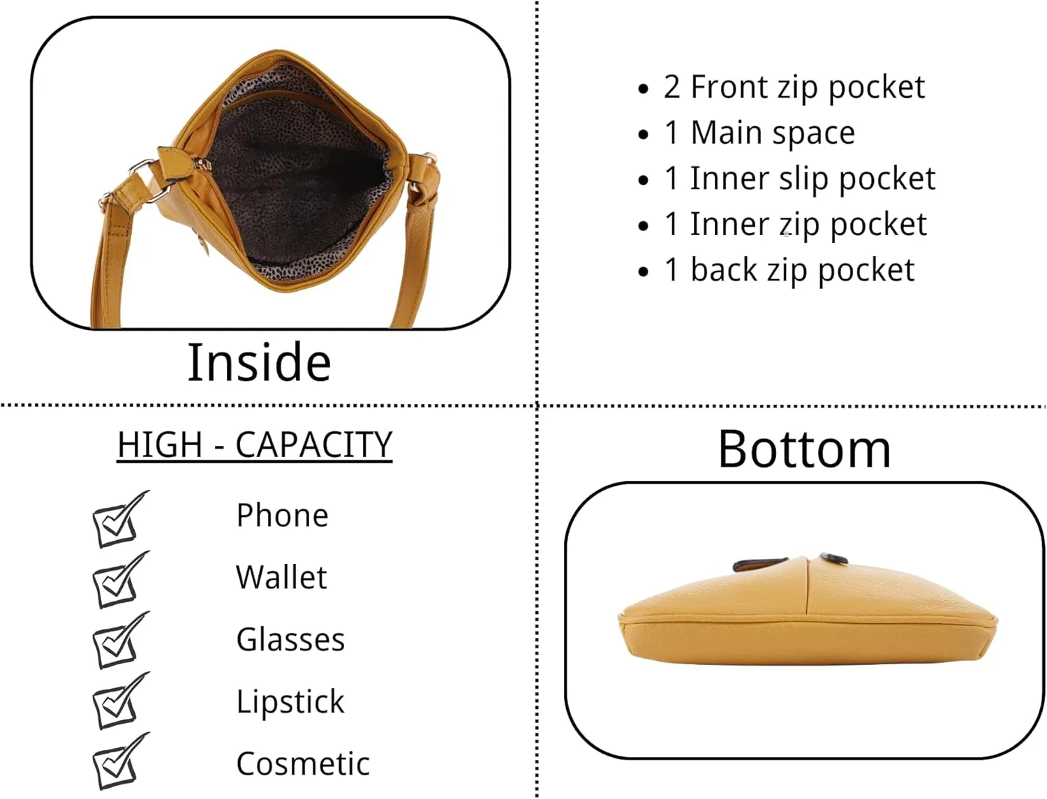 Crossbody Travel Bag, Adjustable Strap, Multiple Pockets