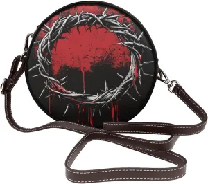 Crown Of Thorns Jesus Christ Women Round Crossbody Bags Leather Sling Bag Purse