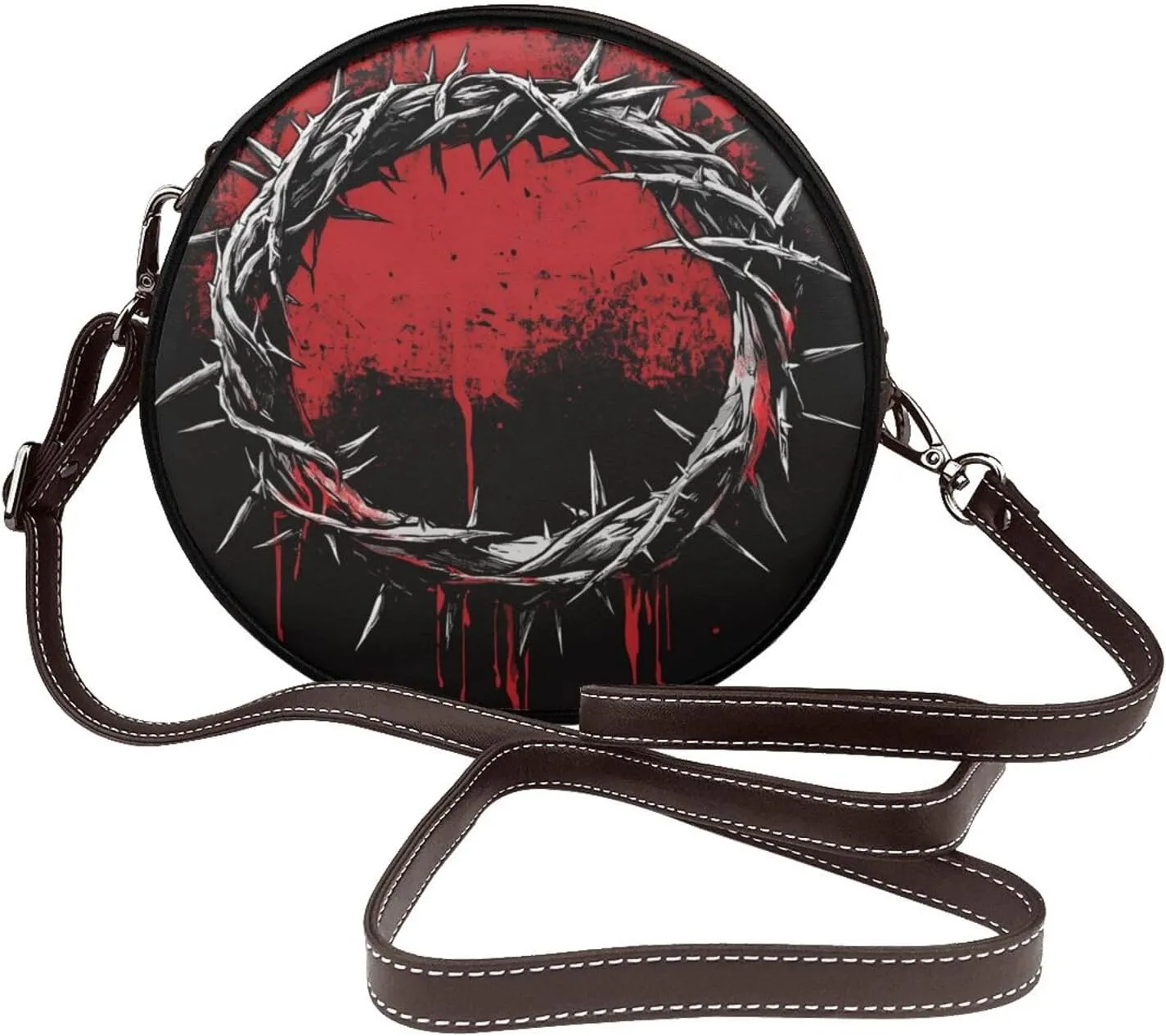 Crown Of Thorns Jesus Christ Women Round Crossbody Bags Leather Sling Bag Purse