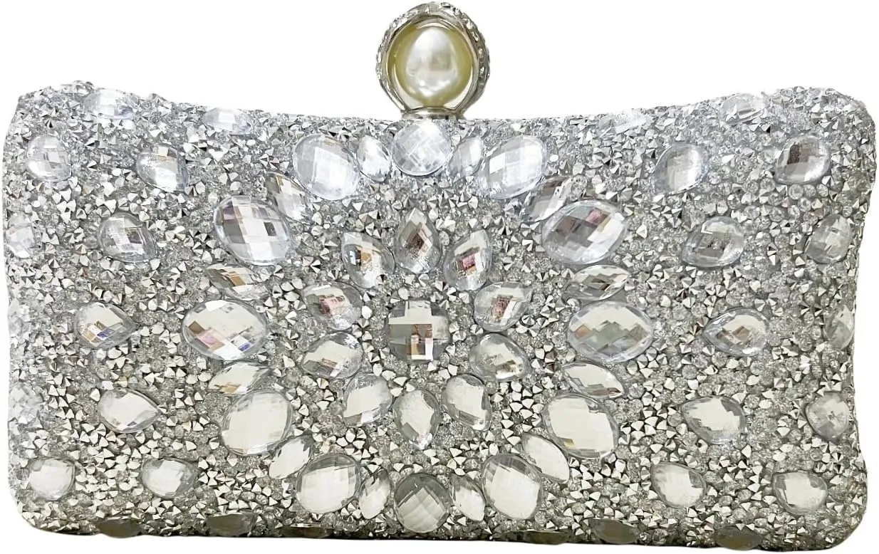 Crystal Box Clutch, Women Rhinestone Purse Handbag, Jeweled Evening Bags