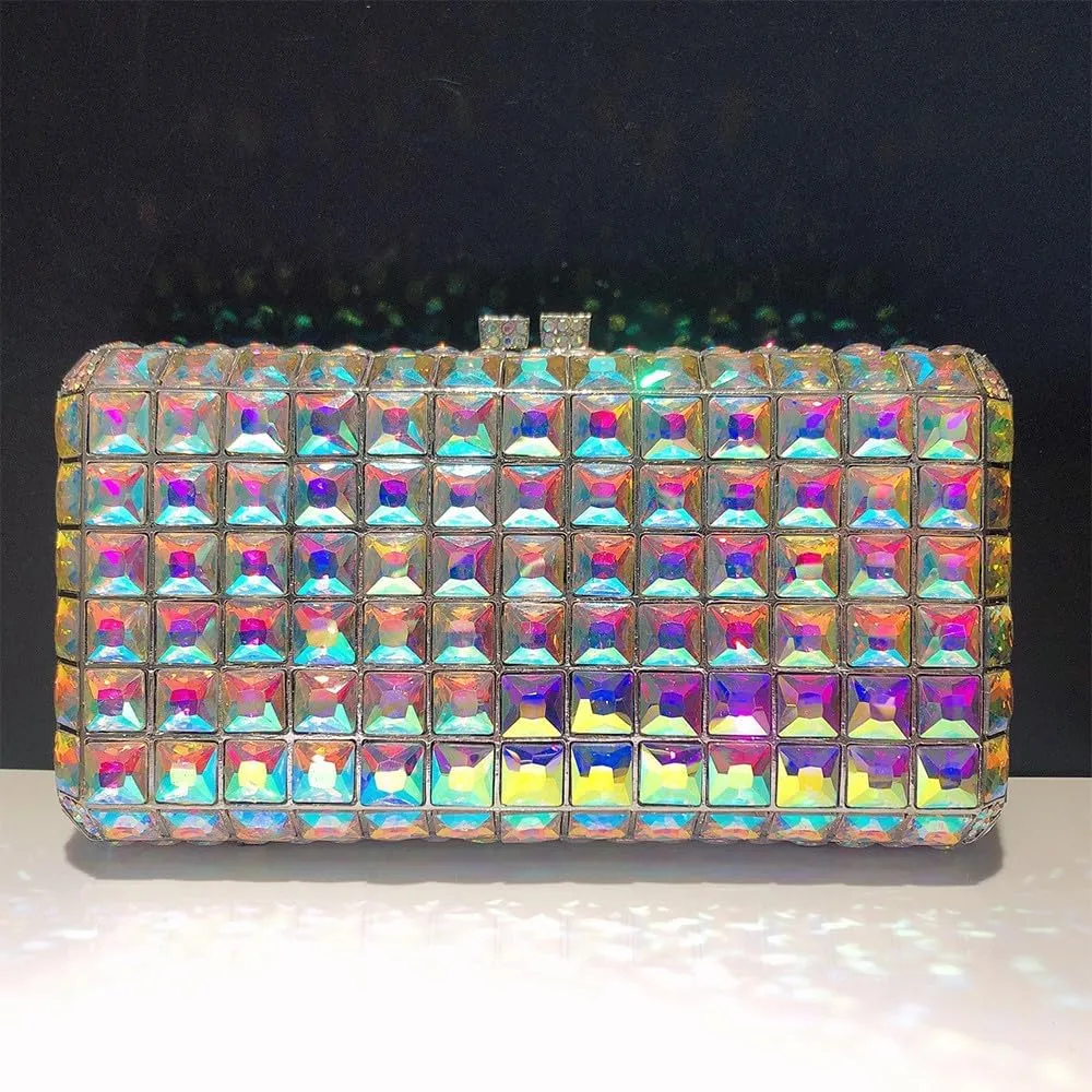Crystal Diamonds Purse Shoulder Bag Wedding Clutch Purses for Women Bride Clutch Rhinestone Clutch Purse Mosaic Multi Silver