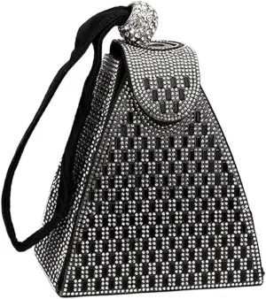 Crystal Pyramid Handbag, Sparkly with Wristlet, Triangle Geometric Clutch Purse, Rhinestones Evening Bags