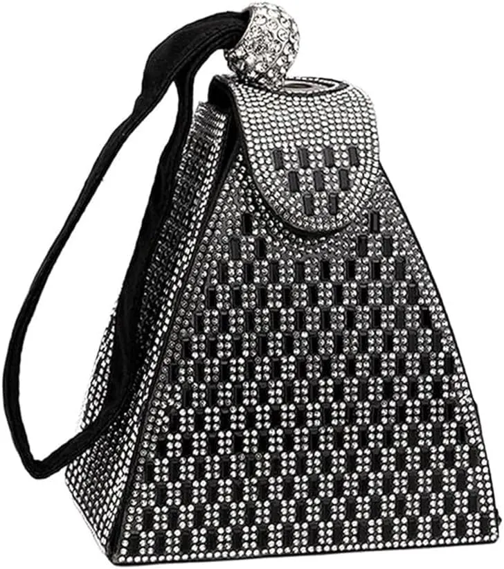 Crystal Pyramid Handbag, Sparkly with Wristlet, Triangle Geometric Clutch Purse, Rhinestones Evening Bags
