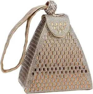 Crystal Pyramid Handbag, Sparkly with Wristlet, Triangle Geometric Clutch Purse, Rhinestones Evening Bags