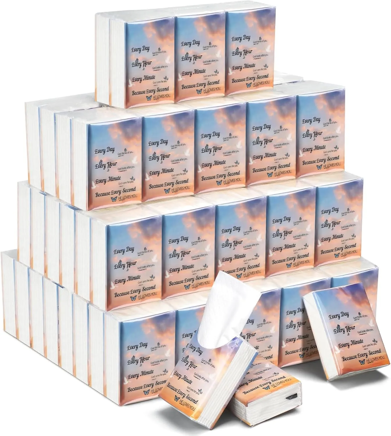 Ctosree 50 Pack Bible Verse Pocket Tissues Christian Travel Packs Bulk 500 Sheet Religious Scripture Small Individual Tissues Pocket Packs 3 Ply Mini Travel Size Religious Party Favors