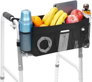 CTWWFS Upgrade Walker Basket with Cup Holder, Foldable Walker Storage Bag for Seniors with Big Capacity & Never Tipping Over, Best Gift for Family