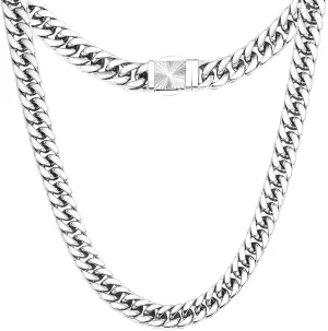 Cuban Link Chain for Men- 316L Stainless Steel 8MM Width Fashion Pattern Snap Button Hip Hop Jewelry,Chain for men 18K Gold Plated/Silver with Flannel Bag