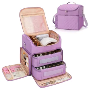 CUBETASTIC Extra Large Nail Polish Organizer Case Holds 86 to 100  Bottles Nail Polish & Nail Lamp, Nail Supplies Storage Carrying Bag with 2 Removable Pouches (Purple, 86 Slots)