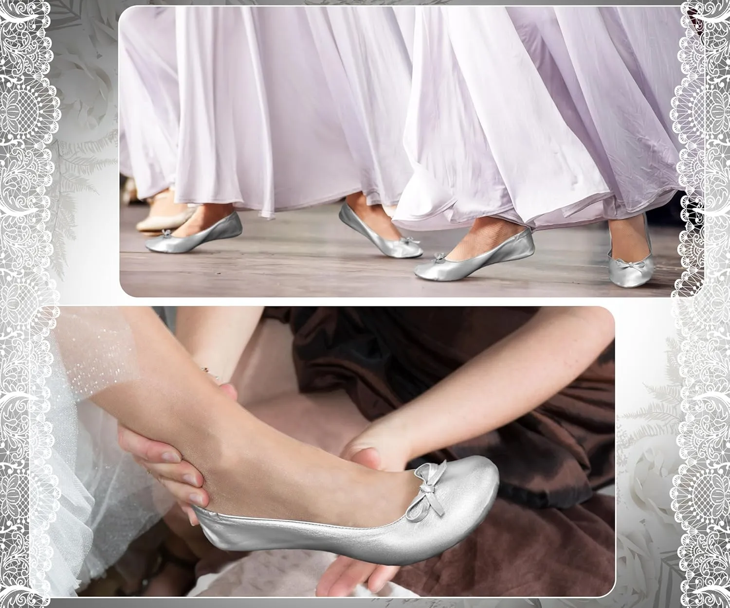 Cuffbow 6 Pairs Wedding Foldable Flats Ballet Dancing Shoes for Purse Rollable Ballerina Slippers Shoes Bulk Bride Bridesmaids Guests