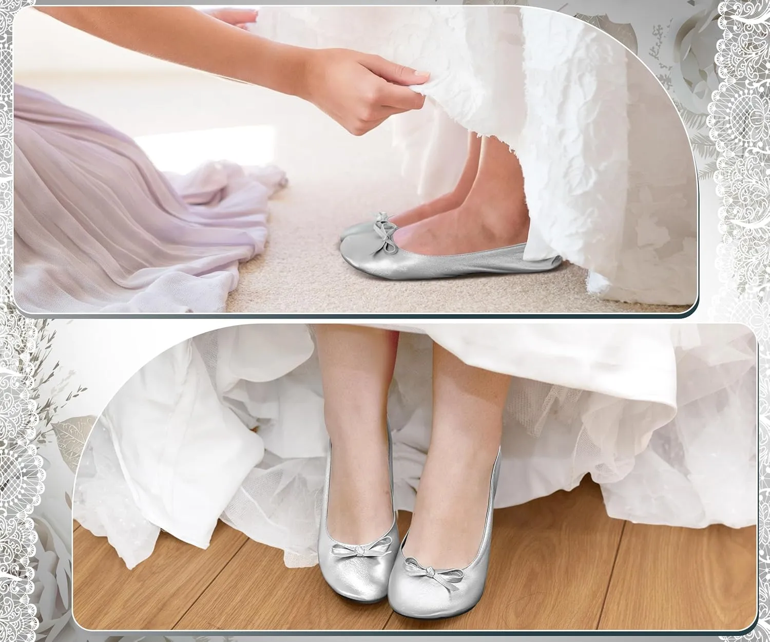 Cuffbow 6 Pairs Wedding Foldable Flats Ballet Dancing Shoes for Purse Rollable Ballerina Slippers Shoes Bulk Bride Bridesmaids Guests