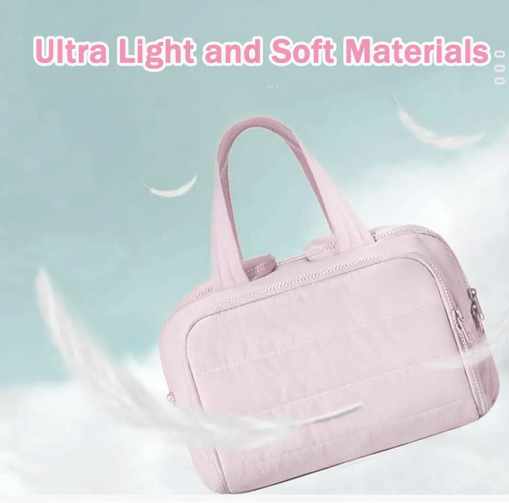 Cureaway Travel Cosmetic Bag, 4-in-1 Puffy Multi-Functional Toiletry Bag for Women, Extra Large Capacity Wide-Open Travel Cosmetic Bag, Portable Pouch Open Flat Toiletry Bag Make Up Organizer (Beige)