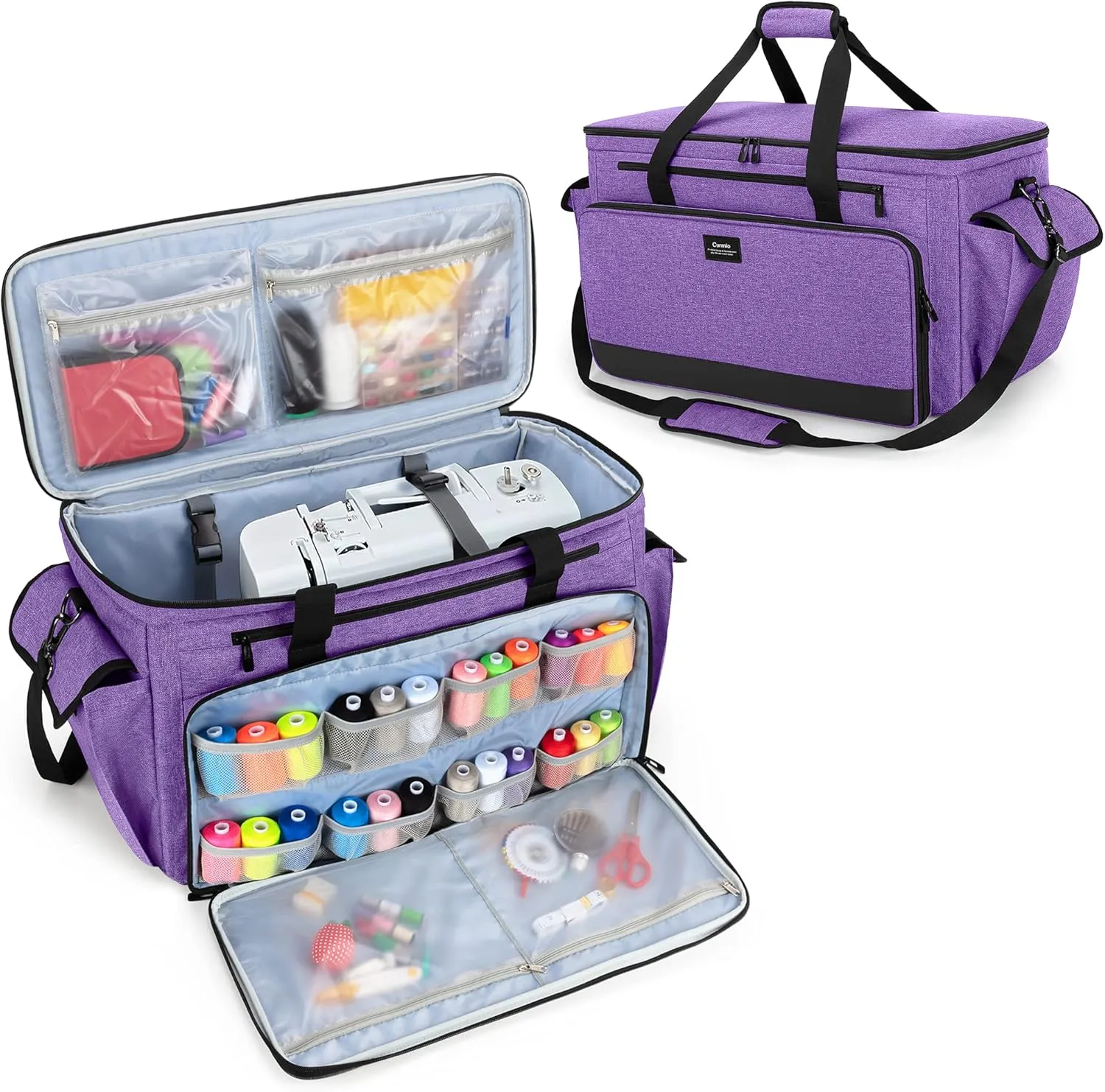 CURMIO Sewing and Embroidery Machine Carrying Case, Universal Tote Bag with Removable Cushion Pad Compatible with Brother SE600, PE535 Embroidery Machine and Accessories, Bag Only