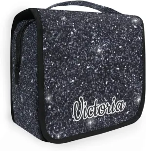 Custom Black Glitter PATTERN Travel Hanging Toiletry Bag Personalized Makeup Large Customized Cosmetic Bag Toiletry Organizer Waterproof for Men Women Travelling Organizer