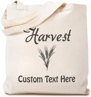 Custom Canvas Tote Shopping Bag Harvest Wheat Spike Home & Hearth Barns Farms Harvest Words
