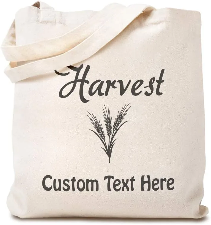 Custom Canvas Tote Shopping Bag Harvest Wheat Spike Home & Hearth Barns Farms Harvest Words